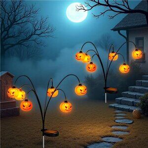 Solar Halloween Lights Outdoor Waterproof, 2 Pack Pumpkin Solar Lights